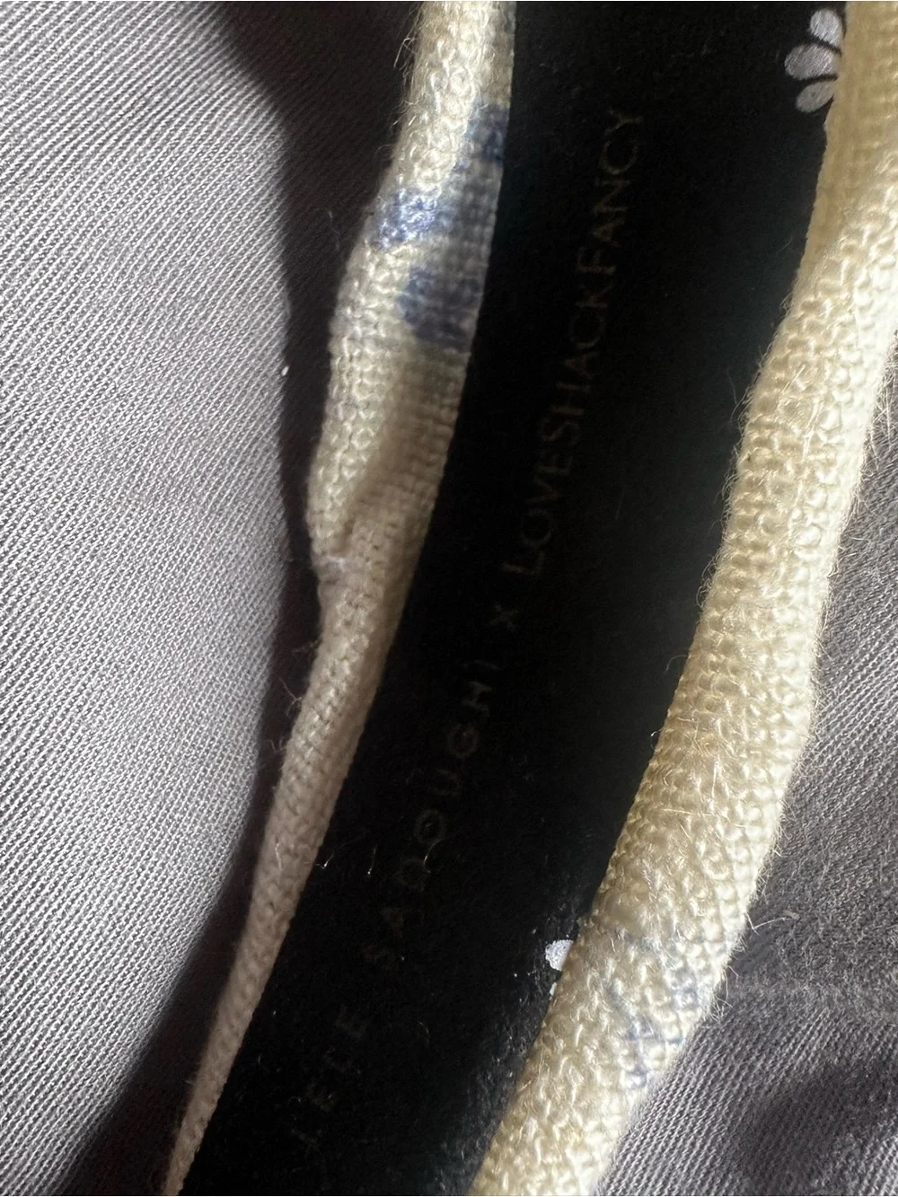 Lele Sadoughi x LoveShackFancy Knotted Linen Headband in Beige and Light Blue